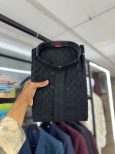 Trabajo de bordado de pollo en tela de rayón Luckhnowi Kurta pijama para hombres - Product Image 3