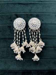 Trendy <b>Necklace</b> <b>Earring</b> Set India Gold Plated Diamond Main Stone Cluster <b>Pearls</b> Weddings Parties Gift Anniversary - Product Image 2