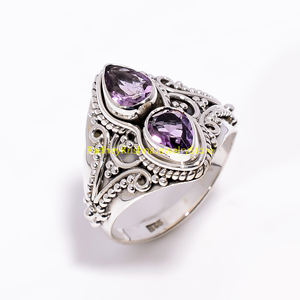 Bague en argent sterling 925 pur, faite à la main, avec deux pierres précieuses améthyste, filigrane, pour femmes, cadeau unisexe pour femme - Product Image 4