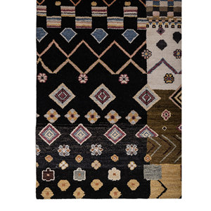 Manchaha Hand Knotted Wool & Bamboo Silk <b>Rug</b> Grey & Black Patchwork Design for Home Use-Les-463-B - Product Image 4