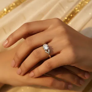"Romantic Rhodium-Plated 925 Silver Diamond <b>Ring</b> for Women's Engagement or Promise Gift" - Product Image 2