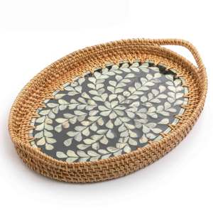 Vente en gros de plateaux en osier naturel de nacre pour la décoration intérieure plateau ovale en rotin vadrouille prix d'usine le moins cher - Product Image 1