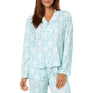 Traje de dormir Conjunto de 2 piezas 100% algodón Ropa de dormir informal Camisa de manga larga y pantalón de cintura con cordón Traje de noche Traje de mujer - Product Image 5