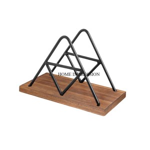 Base en bois de teck en fer forgé couleur noire revêtement en poudre finition porte-serviettes décoratif luxe décor à la maison porte-papier de soie - Product Image 2