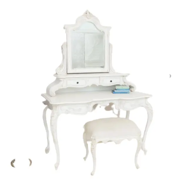 Meja rias ukir tangan kayu jati kuat kualitas bagus dengan cermin dan laci desain modern klasik furnitur kamar tidur