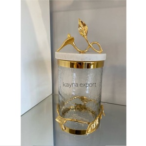 MOST SELLING ONLINE GOLD PLATTED LEAF DESIGN CUSTOM MADE MARBLE <b>LID</b> CANISTER for COOKIES and CANDY JAR - Product Image 1
