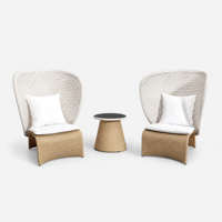 Ensemble table et chaises d'extérieur, design minimaliste moderne et créatif, trois pièces, en rotin tressé, pour jardin et cour, démontable
