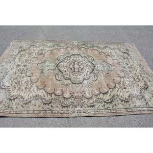 Vintage Turkish Rug 5.5 X 8.6 ft Brown Beige Large Area Wool Latex Backing Patchwork Rectangle Hallway Room Rug for Teens - Product Image 3