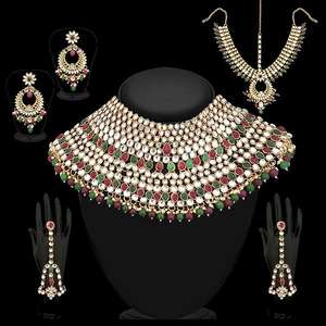 Tip Top Fashions 24K Gold Plated Kundan <b>Bridal</b> <b>Set</b>-1002389C Copper Based Fine <b>Jewelry</b> with Earrings for Brides - Product Image 1