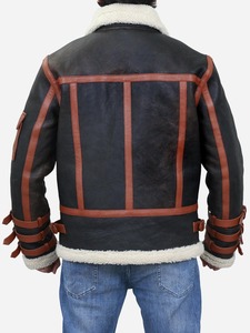 Men's Winter Business Casual Leather <b>Jacket</b> with <b>Mandarin</b> <b>Collar</b> Vintage Letter Pattern Front Thickened Warm Canvas Stand Style - Product Image 5