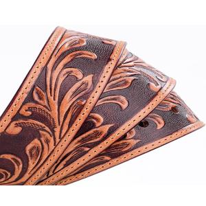 Durable One Piece Single Layer Floral Tooled Design Custom Men's Fashion Western Leather Tooling Belt con hebilla de latón antiguo - Product Image 4