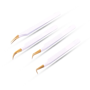 Pince à épiler pour extensions de cils en acier inoxydable doré à pointe blanche de haute qualité de votre marque – Outil de beauté écologique - Product Image 3