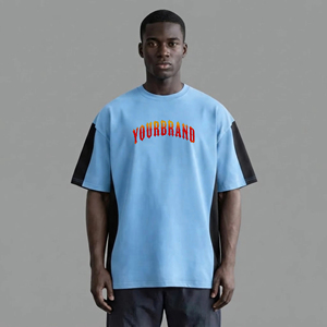 T-shirt homme streetwear personnalisé, 2 tons, 100% coton, coupe oversize, épaules tombantes, logo imprimé sur mesure, coupe ample. - Product Image 1