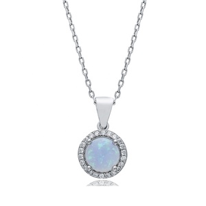 Round Design CZ Stone Light Blue 925 Sterling Silver Charm <b>Necklace</b> Wholesale Turkish Handmade Wholesale Fine Jewelry - Product Image 3