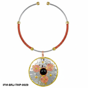 Handcrafted Mixed Metal Hammered Circle Pendant <b>Necklace</b> Tri-Metal Copper Brass, and <b>Silver</b> <b>Torque</b> Choker with Black Onyx Accent - Product Image 3