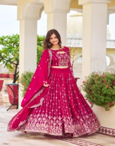2024 verano Heavy Fox Georgette niñas hasta el suelo fiesta informal Lehenga Choli Festival bordado secuencia trabajo tejido estampado - Product Image 1