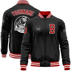Custom <b>Black</b> <b>Red</b>-White Bomber <b>Varsity</b> Letterman Zipper <b>Jacket</b> Windbreaker Streetwear Vintage Men's <b>Varsity</b> <b>Jacket</b> - Product Image 1
