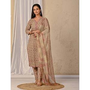Green Butta <b>Block</b> <b>Printed</b> Cotton Kurta Pant Set Pakistani Ethnic Indian Pakistani Georgette Net Silk Stitched Party Wear - Product Image 5