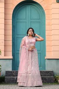 Designer Light Pink Premium <b>Net</b> <b>Fabric</b> with Embroidery Work Lehenga Choli and Dupatta Indian & Pakistani Clothing - Product Image 4