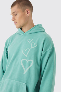 Sweats à capuche surdimensionnés unisexe à épaules tombantes 100% coton éponge française personnalisé imprimé coeur respirant sweats d'hiver teints unis - Product Image 3