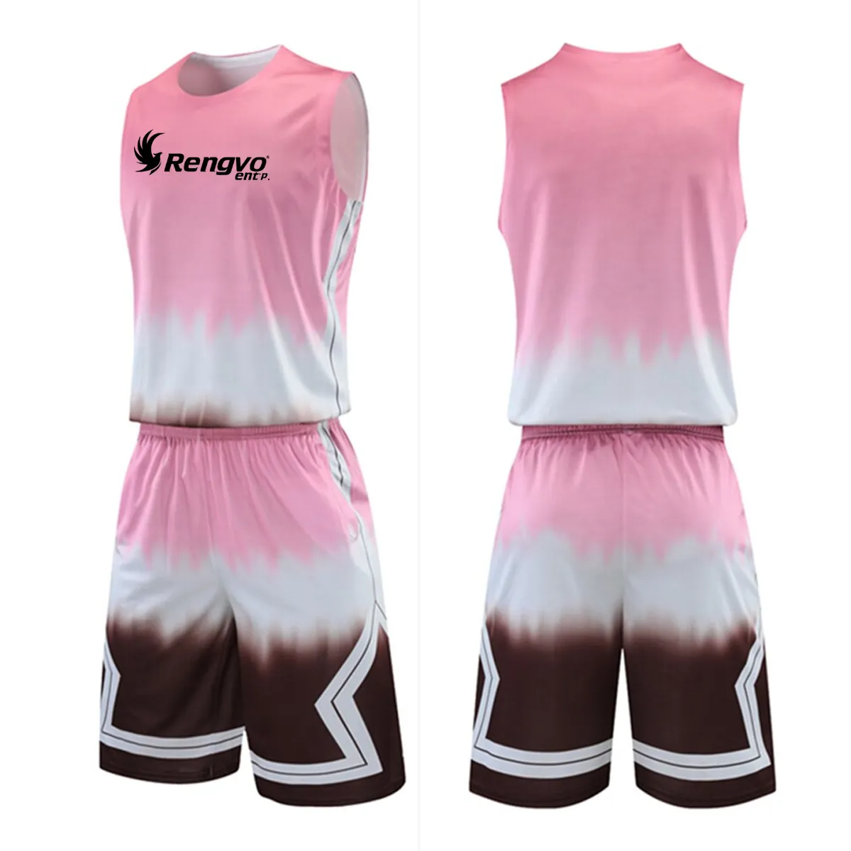 Set Kaus Basket Dewasa Anak-anak Pria Wanita Seragam Latihan Basket Setelan Kemeja Celana Pendek Warna Gradien dengan Ukuran Plus