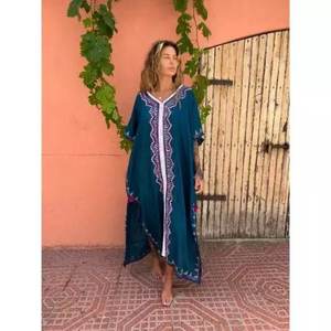 Kimono marroquí bohemio con bordado floral, caftán holgado con media manga para trabajo de maternidad o vacaciones - Product Image 1