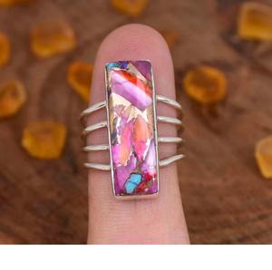 Bague Turquoise huître rose Bague bohème multi-bandes en argent sterling 925 Baguette Cadeau pour elle - Product Image 2