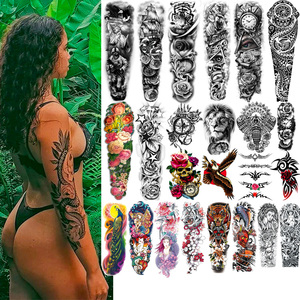 Tatuaje Temporal Impermeable <span class=keywords><strong>de</strong></span> <span class=keywords><strong>Manga</strong></span> Larga con Diseño <span class=keywords><strong>de</strong></span> León, Serpiente, Pavo Real y Loto - Product Image 1