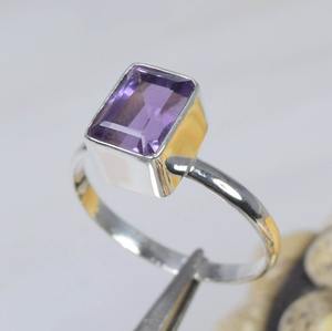 Anillo de amatista púrpura de moda clásico de Plata de Ley 925 para mujer, joyería fina de piedras preciosas naturales para Aniversario de fiesta de boda - Product Image 1