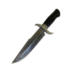 Cuchillo de Supervivencia Artesanal de Acero de Damasco, Hoja Fija Resistente a la Corrosión, Patrón de Pluma, Mango de Madera, Punta de Gota de Grado Industrial - Product Image 1