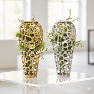 Arreglo Floral Moderno en Color Blanco en Jarrón de Metal Plateado para Decoración del Hogar y Eventos, Portátil - Product Image 3