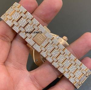 Luxury Antique Iced Moissanite Stainless Steel <b>Watch</b> Diamond Bezel Glass Dial Gold Finish 20mm Hip Hop Automatic Date Timepiece - Product Image 4