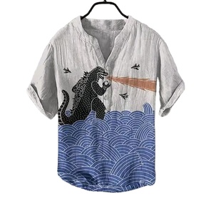 Summer Hot Selling <b>Men's</b> Digital Print Triple Button V-Neck Casual Shirt Lightweight Polyester Short Sleeve <b>Animal</b> Print Loose T - Product Image 1