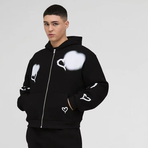 Pantalon de survêtement à capuche Ensemble de jogging Pantalon cargo Survêtement surdimensionné Boxy All Over Heart Imprimé Zip Through Survêtement à capuche pour homme - Product Image 6