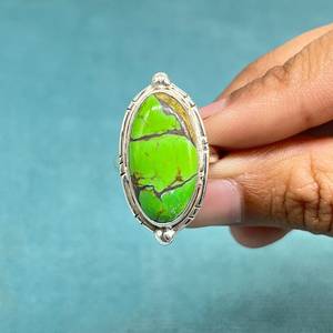 Bague Turquoise Cuivre Vert Argent Sterling 925 Bague Argent Turquoise Cuivre Naturel Cadeau Fête des Mères - Product Image 1