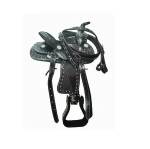 Gehamerd Premium Lederen Western Miniatuur Paard Tack Zadel Voor Paardrijaccessoires Uit India