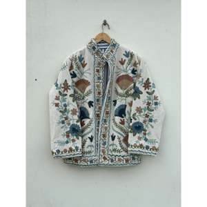 Velvet Woven Floral One-Size Reversible Handmade Full Sleeve <b>Jacket</b> Suzani Embroidery Boho Style Indian Outerwear <b>Women</b> <b>Spring</b> - Product Image 1