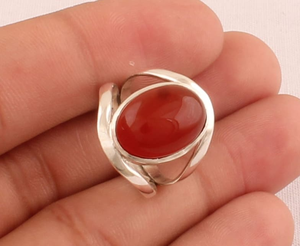Anillo de doble banda de Plata de Ley 925 sólida hecho a mano, piedra preciosa ovalada de ónix rojo Natural, Banda cristiana de dos capas elegante para hombres/mujeres - Product Image 2