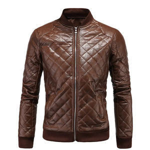 Chaqueta de Cuero Formal con Revestimiento Suave al Tacto para Hombre, con Diseño de Cremallera Completa, Bolsillos Laterales Delanteros de Tela de Lona, Puños Acanalados, Ropa de Invierno - Product Image 1