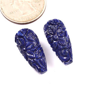 Lapis Lazuli หินอัญมณีหลวมขนาด25x10มม. แกะสลักสไตล์แกะสลักทำด้วยมือ - Product Image 3