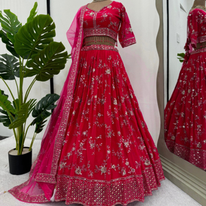 ชุดงานแต่งงานออกแบบสวม lehenga choli กับด้ายและลำดับการทำงาน - Product Image 5