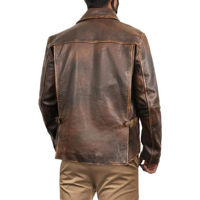 Blouson en cuir véritable de mouton pour homme, grande taille, col montant, fermeture éclair, enduit ciré, respirant, style motard, manteau en cuir