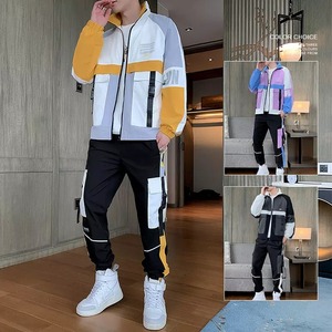 Conjuntos informales de moda para hombre, ropa de calle de estilo de tendencia, chándales con cremallera, chaqueta de 2 piezas + Pantalones, chándal - Product Image 6