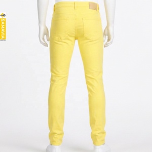 Jeans SAMAVIA para Hombre, Amarillos, Corte Slim Fit, Mezclilla de Algodón, Pierna Recta, Estilo Casual, Cintura Media, Lavado Regular, Ropa de Verano - Product Image 3