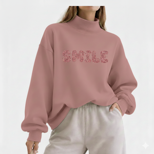 Streetwear Women Long Printed Knitted Oversized Mockneck Sweatshirt Casual Winter Relaxed Pullover <b>Top</b> Breathable Quick Dry for - Product Image 1