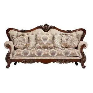 Sofa ukir 3 dudukan dalam kayu jati, set sofa kayu seni tertekan dan kerajinan