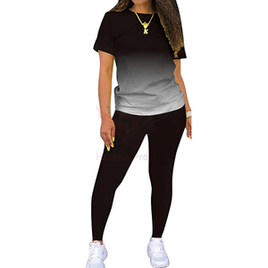 Conjuntos de verano de dos piezas de alta calidad para mujer, traje deportivo de cuello redondo con bloque de colores, conjunto deportivo informal, conjuntos transpirables de talla grande para mujer - Product Image 2