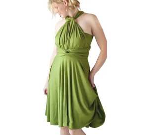 Vestido verde de estilo informal con cintura natural hasta la rodilla ropa de playa para sesiones de fotos tela tejida ecológica para mujer - Product Image 1