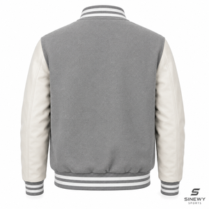 Veste de sport SINEWY grise et blanche, style universitaire, broderie NY, style preppy, unisexe, coupe régulière, col rabattu, respirante - Product Image 2