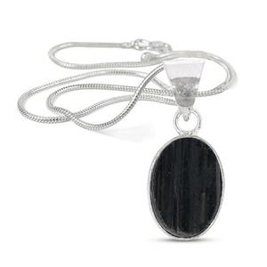 Collar con Colgante Ovalado de Turmalina Negra Natural con Cadena de Metal, Joyería de Cristal Unisex - Product Image 4